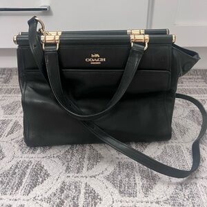 Coach Black Leather Shoulder Bag with Gold Accents